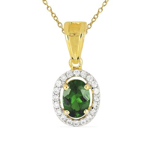 BUY NATURAL CHROME DIOPSIDE GEMSTONE HALO PENDANT WITH WHITE DIAMOND IN 14K GOLD